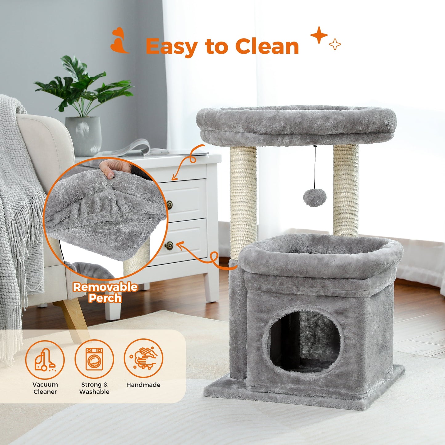 Cat Tree Condo 27" Cat Tower with Large Top Perch and Scratching Posts for Kittens and Medium Cats, Black