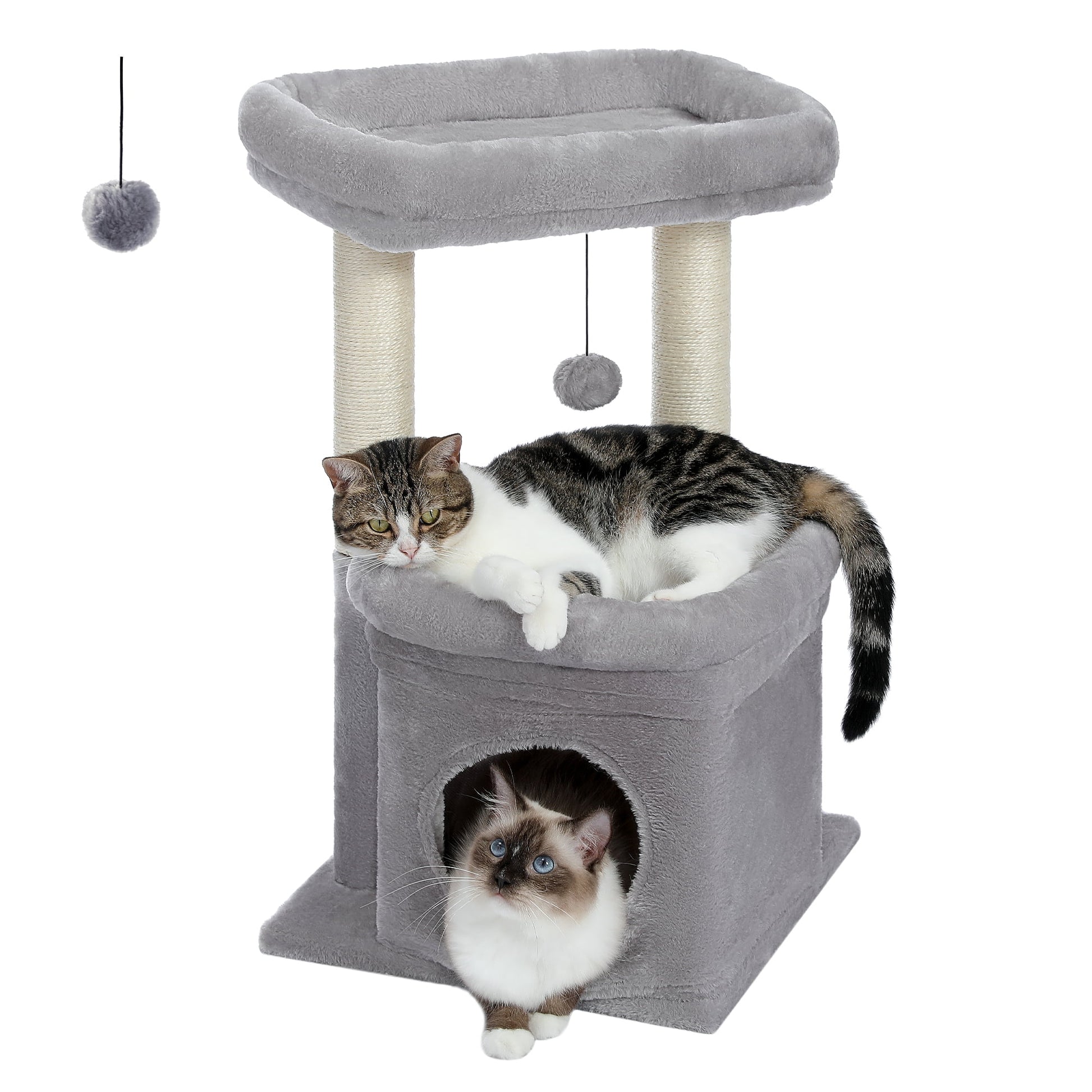 Cat Tree Condo 27" Cat Tower with Large Top Perch and Scratching Posts for Kittens and Medium Cats, Black