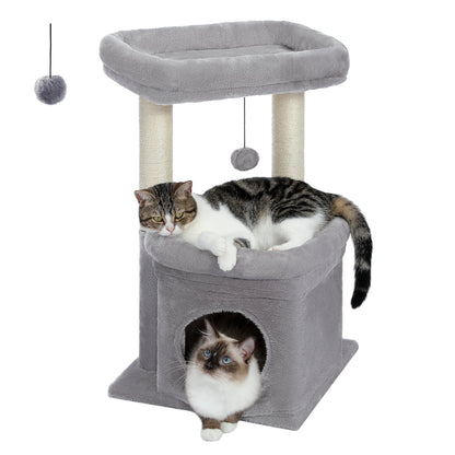 Cat Tree Condo 27" Cat Tower with Large Top Perch and Scratching Posts for Kittens and Medium Cats, Black
